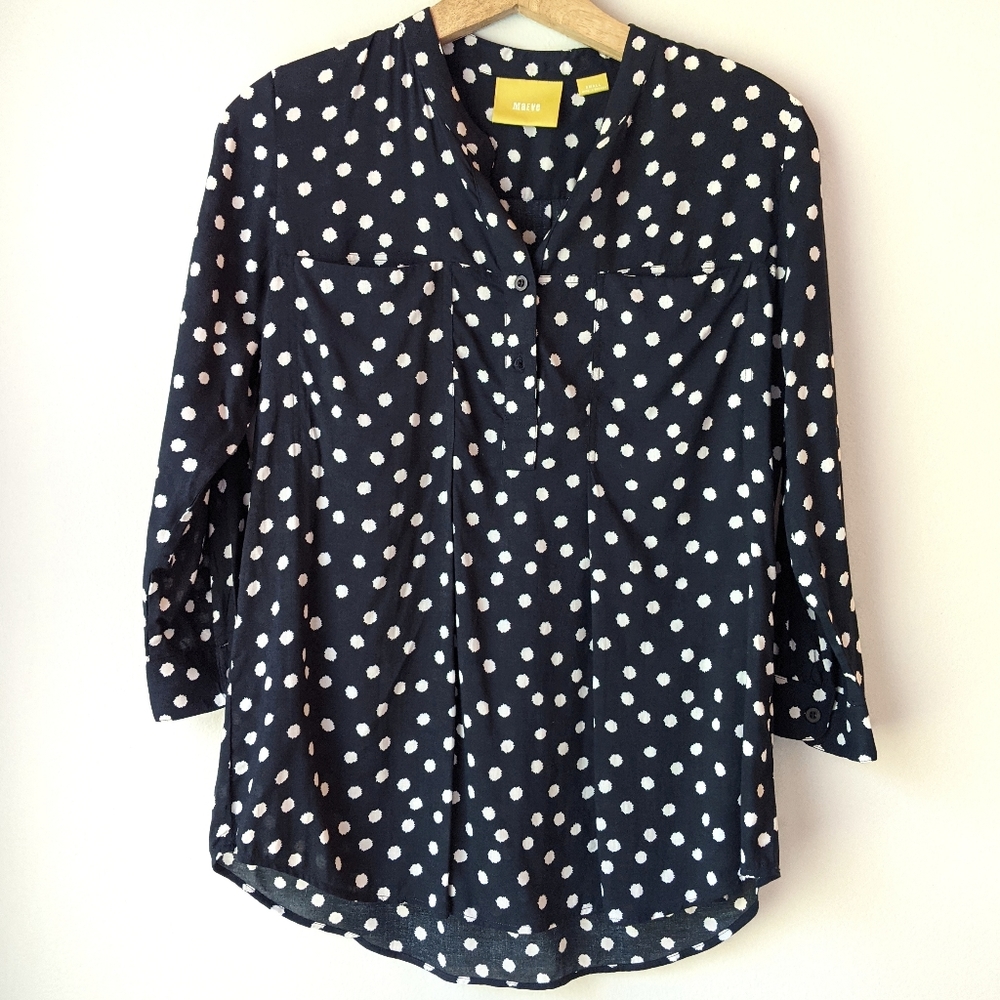 Anthropologie Navy Blue Polka Dot Blouse